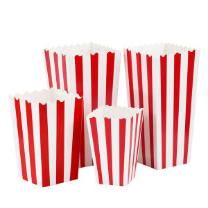 10pcs Popcorn Paper Boxes Buckets Red White Stripes Popcorn Bags Snack Containers Movie Night Birthdays Festival Party Supplies