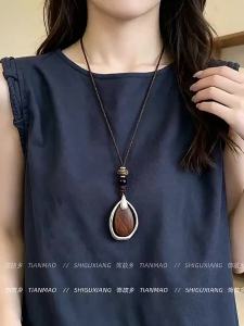 Retro Wooden Long Necklace High-class Petite Chinese Style