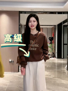 Korean Style Chic Simple Retro round Neck Letter Print Loose Casual Long Sleeve Sweatshirt Womens Spring Autumn Top