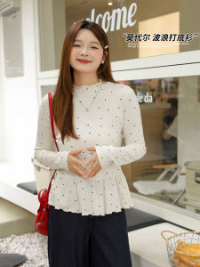 plus Size Womens DM100 Top Casual Style Printed Halter Neck Base Shirt Inner Wear T-Shirt Autumn Winter Polka Dot Design