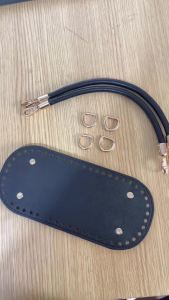 Crochet Bag Making Kit 8.7 X 4 Inch Oval PU Leather Bag Bottom With 2Pcs 11.8 Bag Handles And 4Pcs Buckles For DIY Crochet Bag