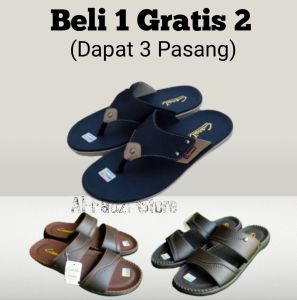 SPESIAL PROMO RAMADHAN SALE  10.10 Beli 1 Gratis 2 Sandal Kulit Pria Sandal Selop Pria Sandal Slip On Slide Sandal Casual Pria Sendal Pria Trendy Terlaris