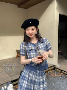 Sweet Squirrel Miss Knitted Set Girl Style Plaid Top/College Style Short Half Skirt High Waist Mini Skirt Polyester Cotton Blend