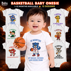 Basketball Baby Onesie Monthly Milestone 1–12 Months | Soft Cotton Bodysuit | Photoshoot Outfit | Baby Onesies PH