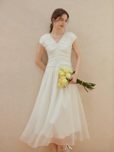 INMAN | Vacation Elegance Waist-Cinching Pleated White Dress