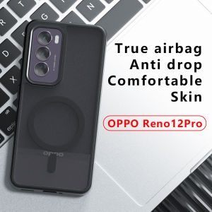 เคสสำหรับ OPPO Reno 12 Pro Oppo Reno 12 Pro Reno12 5G Magsafe แม่เหล็กผิวด้านแบบเกล็ดน้ำแข็ง PC ฝาหลังสี่มุมด้านในรองรับการกระแทกป้องกันการตกหล่นป้องกันลายนิ้วมือป้องกันเคสโทรศัพท์กันกระแทก