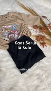 Setelan Kaos Serut Crop Top Kulot Anak Perempuan Kekinian Motif Labubu