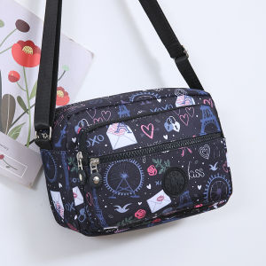 Waterproof Oxford Cloth Casual Crossbody Bag Small Single Shoulder Canvas Bag for Women Floral Element Nylon Fabric Handbag