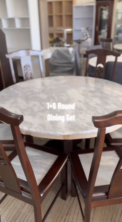 Marble Dining Set Round 4ft w/ Chairs (Delivery to Klang Valley