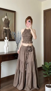 💎 Set Thiết Kế Áo Yếm Nhún Tầng & Chân Váy Voan Tơ Tầng 2 Lớp – Vẻ Đẹp Sang Trọng Kiêu Kỳ