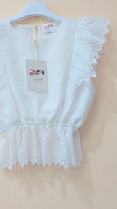 เสื้อเด็กหญิงและแม่ แต่งลูกไม้สีขาว J042 (เฉพาะเสื้อ)