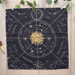 VIKAMA Vàng Đen Chiêm Tinh Học Tarot Khăn Trải Bàn Chủ Đề Mặt Trời Bói Toán Bàn Thờ Vải Chống Thấm Nước Có Thể Tái Sử Dụng Phong Cách Mỹ Polyester