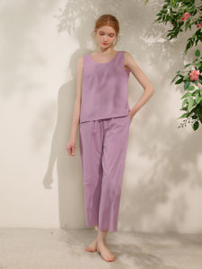 XEXZ | XEXZ Womens Summer Sleepwear Set Pure Cotton Embroidered Strap Pants Comfortable Home Clothes Round Neck Sleeveless Casual