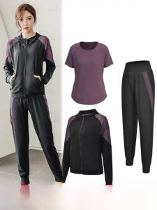 Womens Yoga Fitness Outfit Set Loose Fit Quick Dry Running Jacket Morning Run Slimming Effect Sportswear Casual Set