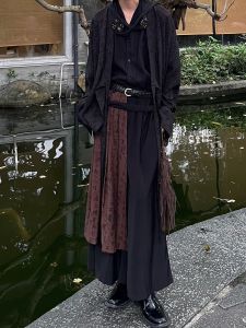 New Chinese Style Wide Leg Pants Patchwork Design Youth Casual Polyester Fiber Autumn Season Long Trousers Retro Japanese Style