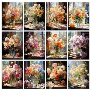 GATYZTORY Frame Coloring By Number Flower HandPainted Kits Drawing Canvas Pictures Oil Painting Numbers Kits Home Decoration
