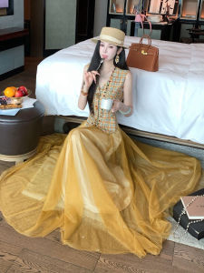SHANGSHA | Summer Luxury Important Occasion Yellow Elegant Dress Set