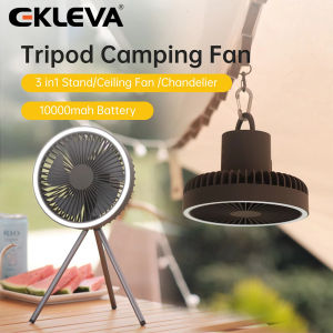 EKLEVA 10000mAh Portable Camping Tripod Fan Rechargeable Multifunctional Mini Fan USB Outdoor Ceiling Fan Led Light Stand Desktop