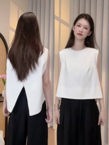 Outside Wear Design Sense Short Sleeve Vest for Women Summer Strapless Backless Opening Loose Fit Casual Tank Top