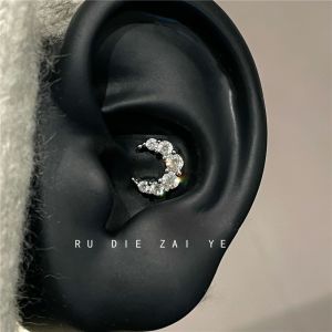 Chic Titanium Steel Full Drill Zircon Moon Ear Cuff Ice Cold Sensation Super Shiny Ear Bone Studs Fashionable Jewelry