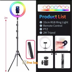 RGB LED Colorful Dimmable Ring Light with Tripod USB Selfie Light Ring Lamp Big RGB Light with Stand TikTok Youtubu
