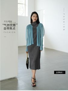 Miyake เสื้อชายหาดแบบหลวมมีจีบเสื้อแจ็คเก็ต2065ลำลองน้ำหนักเบา