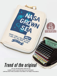 Trendy NASA Astronaut Design Multi-Card Holder Womens Fashionable Anti-Magnetic ID Document Case Compact Size PU Leather