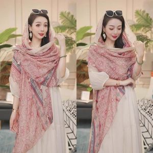 Elegant Ethnic Style Shawl Silk Scarf Womens New Summer Beach Photography Desert Travel Beach Coat Scarf Sun Protection