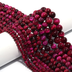4 6 8 10 12mm Natural Stone Hot Pink Tiger Eye Beads Round Spacer Beads For Jewelry Making DIY Charm Bracelet Nacklace Supplies