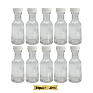 Ginger Shot 10pack Miniature Glass bottle With Plastic Black/White Caps