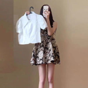 Tea Break French Style Black Camisole Dress Womens Summer Stylish Small Flower Suspender Skirt College Hepburn Style Little Black Dress