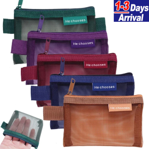 Mini Zipper Mesh Bags Nylon Key Holder Cosmetic Pouch Travel Makeup Cosmetic Mesh Zipper Bags Bags for Purse Lipstick Earphone Keys Cards