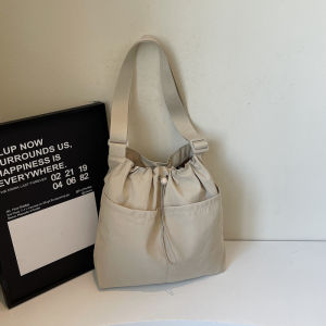 2025 New Korean Style Large Capacity Tote Bag Casual Crossbody Shoulder Bag Women Commuting Bucket Bag Pure Color Nylon Material