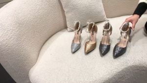 Slingback Pointed Toe Stilettos Heel Womens Pearl Strappy Elegant Party Heels