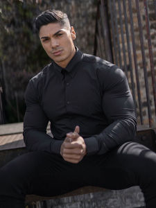 เสื้อเชิ้ตผู้ชายทรงสลิมฟิต แขนยาว ระบายอากาศได้ดี สำหรับผู้ชาย วัยรุ่น ฤดูใบไม้ผลิและฤดูใบไม้ร่วง งานธุรกิจ ลำลอง ป้องกันรอยยับ