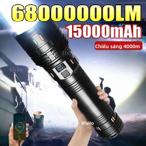 Đèn Pin LED Công Suất Cao 6800000LM Đèn Pin Chiến Thuật Có Thể Sạc Lại 15000mAh Đèn Cầm Tay Cầm Tay Có Chức Năng Sạc Dự Phòng Chống Nước Cho Cắm Trại Ngoài Trời Câu Cá Khẩn Cấp
