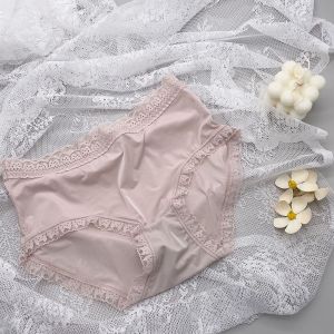 Antibacterial Ice Silk Womens Underwear Thin Summer Lace Trim mid Waist Short Pants Quick Dry Nylon Young Girls Briefs