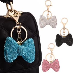Full Diamond Bow Keychain Cute Pink Crystal Ladies Car Key Chain Shiny Full Diamond Handbag Pendant Key Ring Couple Gift