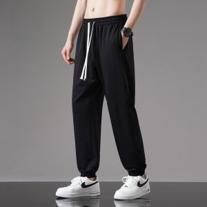 ROMON | Lormen Pure Cotton Summer Thin Loose Sports Sweatpants Grey Ice Silk Spring Autumn Long Pants Elastic Waist Casual Trousers