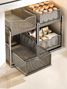 B&W | Multi-functional Kitchen Drawer Spice Rack with Pull-out and Layered Baskets