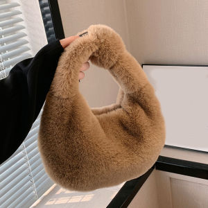 Solid Color Plush Dumpling Bag Simple Style Niche Design Faux Fur Handbag Tote Small Womens Underarm Hobo Bag