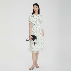 S·DEER | Đầm Voan Dây Quai Ngang Tay Bồng Cổ Tròn Mùa Hè