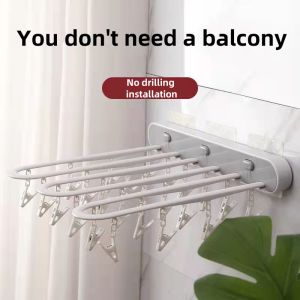 No Punching 24 Multi-row Clips Folding Clothes Hanger Socks Underwear Balcony Bathroom Windproof Clothes Drying Rack