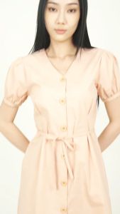 Forest Ladies Cotton Poplin Puff Sleeve V-Neck Casual Dress | Baju Perempuan - 885058