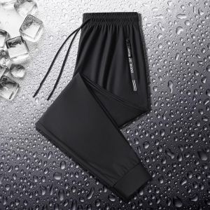 Ice Silk Mens Summer Thin Straight Leg Elastic Waist Casual Sports Pants Loose Fit Trendy Brand Lightweight Comfortable