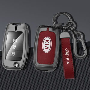 Hợp kim kẽm da thật xe hơi nhào lộn vỏ chìa khóa điện Bìa Shell Keychain Hộp đựng điều khiển bảo vệ cho KIA Stonic Rio Forte K3 Cerato Soluto Pegas Seltos Soul Sorento Sportage Carens