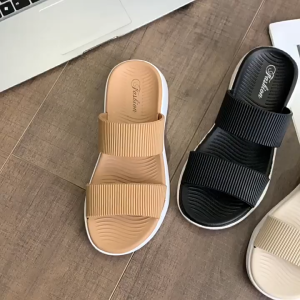 YOTO New Slippers Two Strap Rubber Made 5cm Sole Height Slip On Casual Sandals For Women