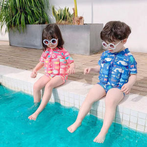 HIKAYA Kids Girls Buoyancy Swimsuit Boys Cartoon One-piece Floating Swimwear Baby Children Swimming Assist Suit (85-125cm)
