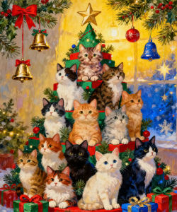 500 1000 1200 2000pcs Puzzle Fun Kittens Stacked Like Ornaments Christmas Tree Scene For Family Game Night Brain Teaser Toy Gift