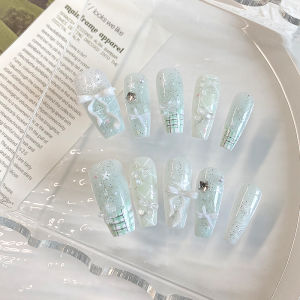 10 Móng Tay Giả Hình Quan Tài Thủ Công Thiết Kế Nơ Phối Màu Tươi Mát Mùa Hè Dành Cho Nữ Sử Dụng Trong Văn Phòng Chất Liệu ABS